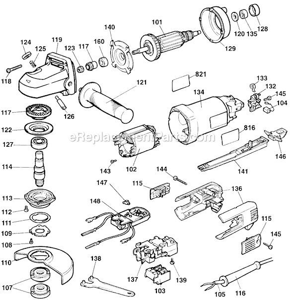 Page A Diagram and Parts List for 2753 Type 1 Black and Decker Angle Grinder